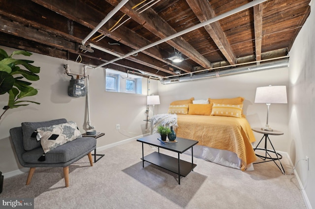 bedroom with light colored carpet