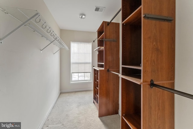 spacious closet featuring light carpet