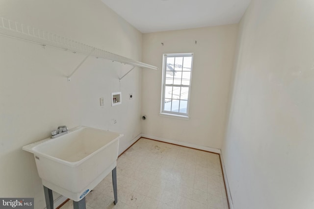 laundry area with sink, hookup for an electric dryer, and hookup for a washing machine