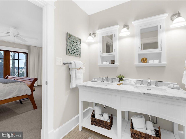 bathroom featuring vanity and ceiling fan