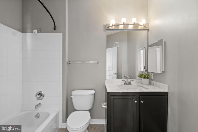 full bathroom with vanity, toilet, and bathing tub / shower combination