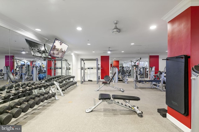 gym featuring ornamental molding