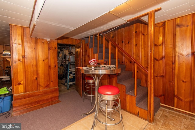 basement with wood walls