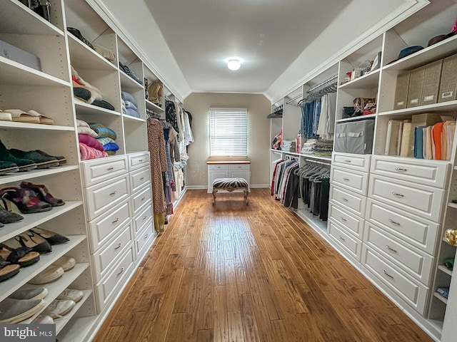 spacious closet featuring light hardwood / wood-style floors