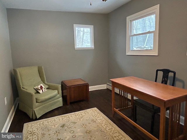 living area featuring dark hardwood / wood-style flooring and a healthy amount of sunlight