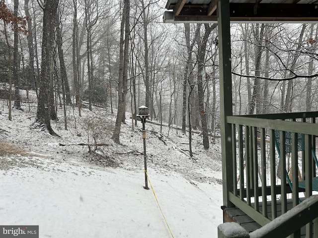 view of yard covered in snow