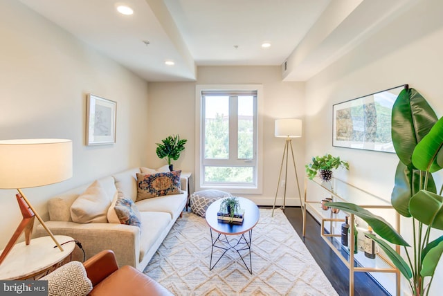 living room with hardwood / wood-style floors