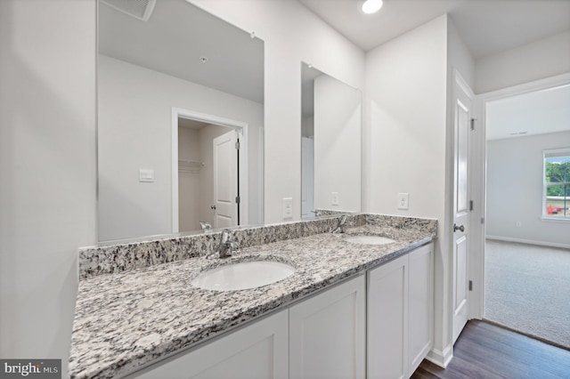 bathroom featuring vanity and hardwood / wood-style flooring