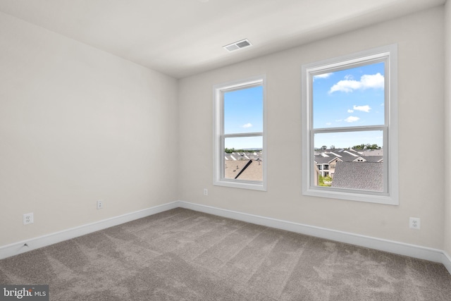 unfurnished room featuring a healthy amount of sunlight and light carpet