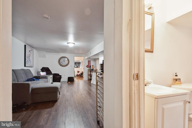 interior space with dark hardwood / wood-style floors