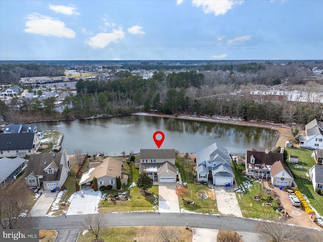 bird's eye view featuring a water view