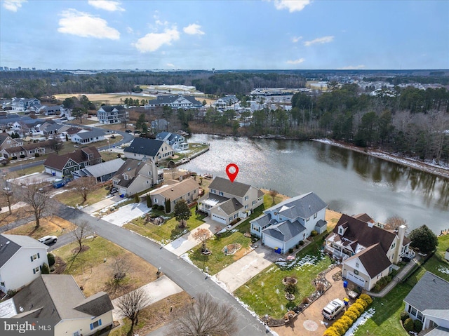 bird's eye view featuring a water view