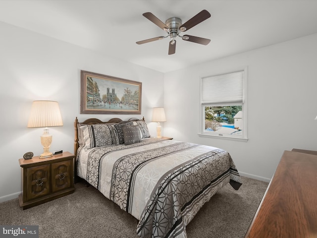 bedroom featuring ceiling fan and carpet floors