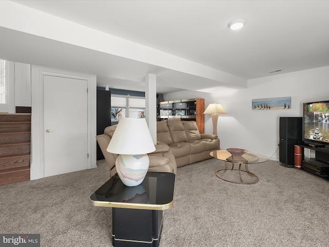 living room featuring carpet flooring