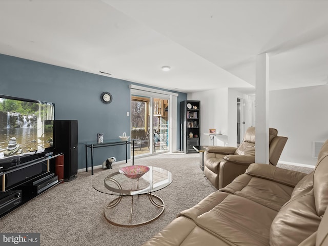 living room featuring carpet flooring