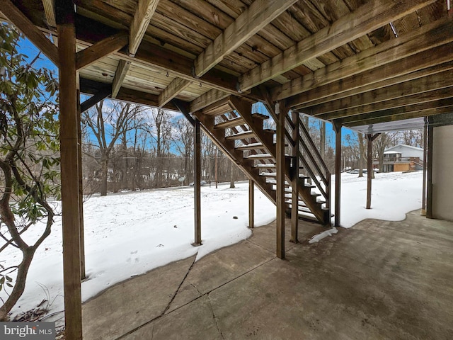 view of snow covered patio