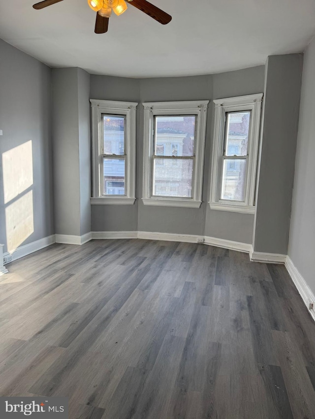 spare room with ceiling fan and hardwood / wood-style floors