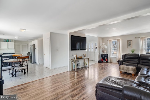 living room featuring light wood-type flooring