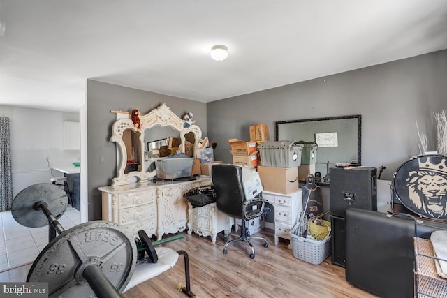 office space with light hardwood / wood-style floors