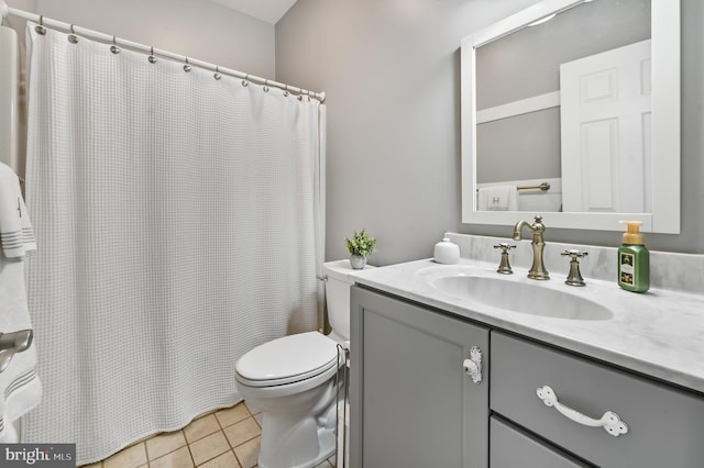 bathroom featuring tile patterned floors, vanity, and toilet