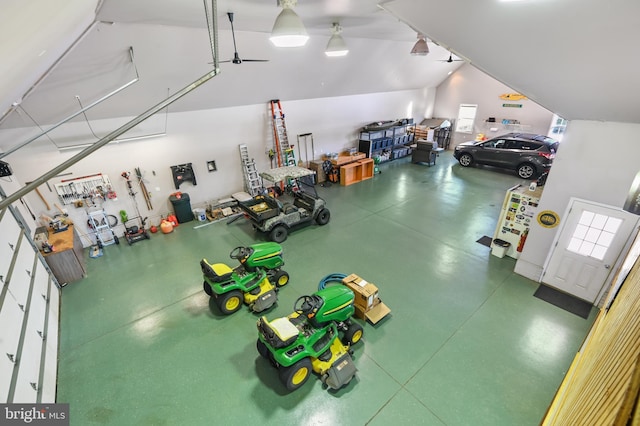 garage featuring ceiling fan