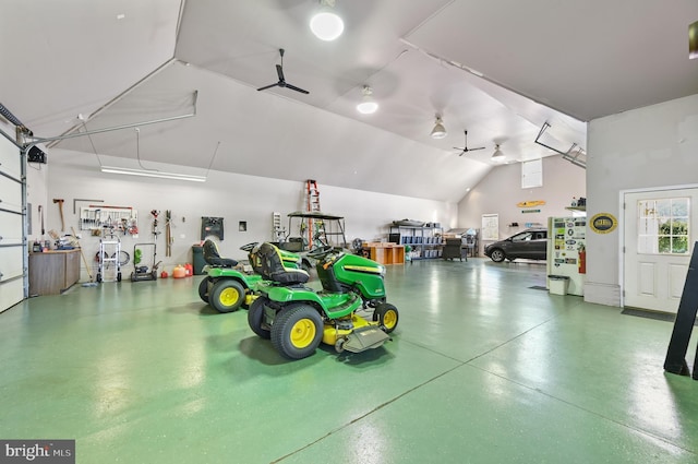 garage with ceiling fan