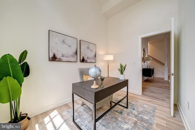 office space featuring light wood-type flooring