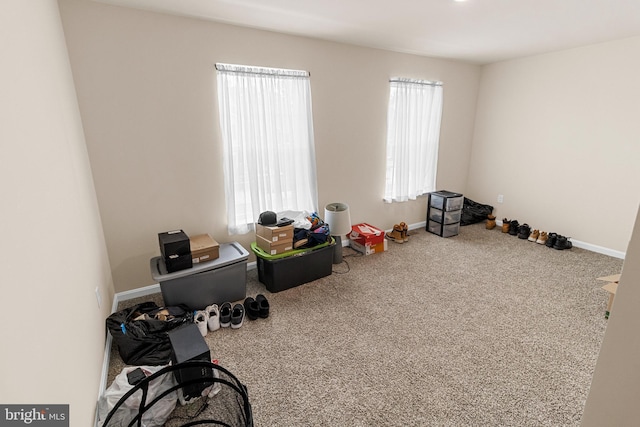 rec room featuring a wealth of natural light and carpet