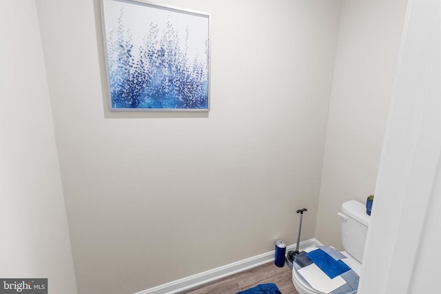 bathroom featuring toilet and wood-type flooring