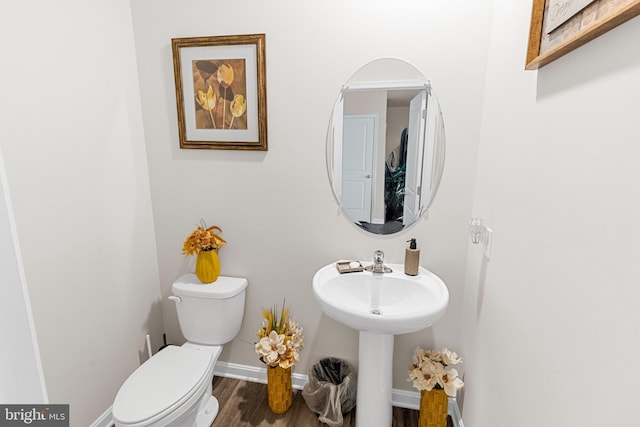 bathroom featuring toilet, sink, and hardwood / wood-style floors