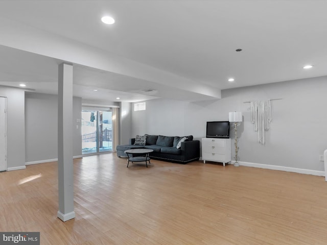 living room with light wood-type flooring