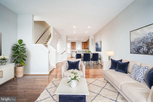 living room featuring light wood-type flooring