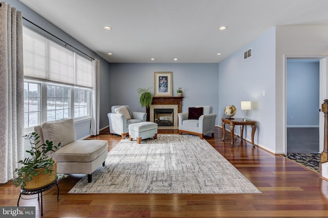 living area featuring dark hardwood / wood-style flooring