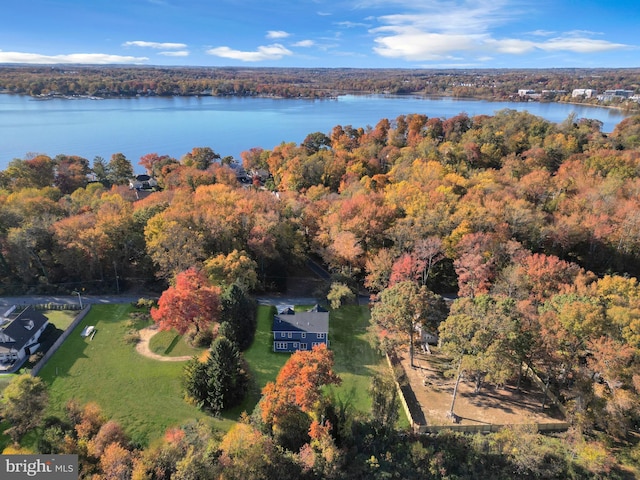 bird's eye view featuring a water view