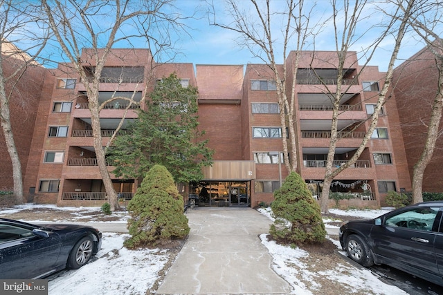 view of snow covered building