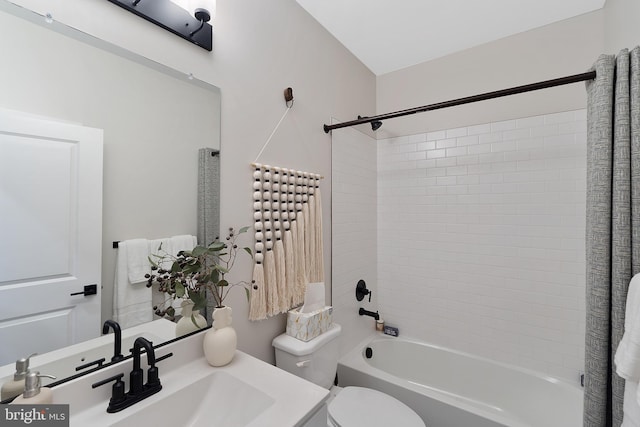 full bathroom with toilet, radiator, vanity, and  shower combination