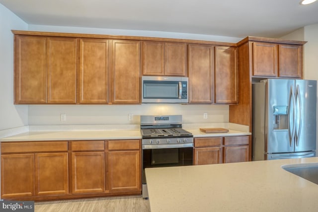 kitchen with stainless steel appliances and light hardwood / wood-style flooring