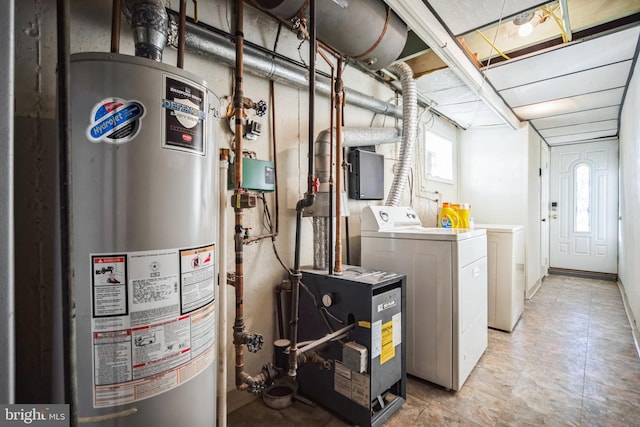 utilities featuring water heater and washing machine and clothes dryer