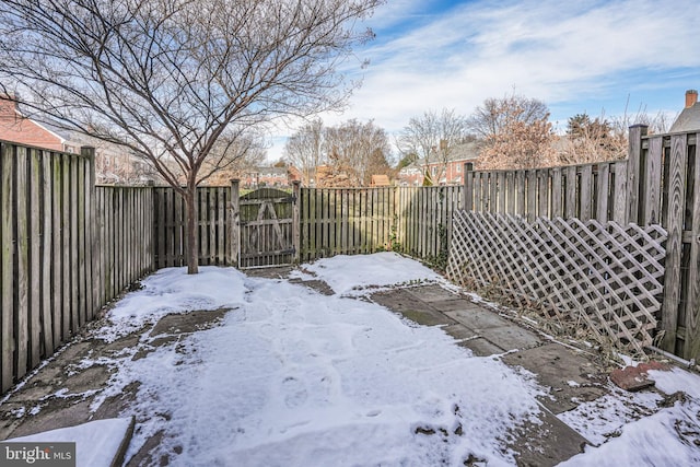 view of yard layered in snow