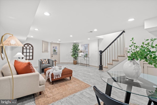 living room featuring light wood-type flooring