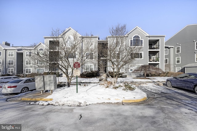 view of snow covered building