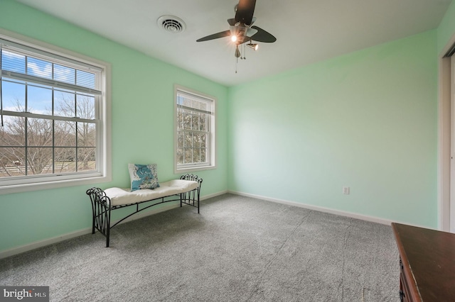 office featuring carpet, visible vents, and baseboards