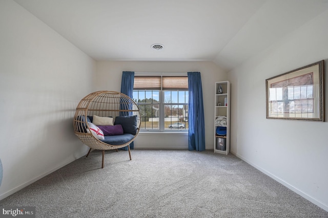 unfurnished room with baseboards, visible vents, and carpet flooring