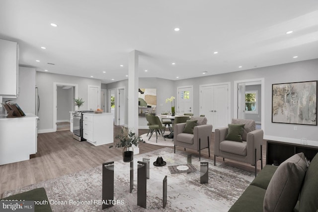 living room with light hardwood / wood-style flooring