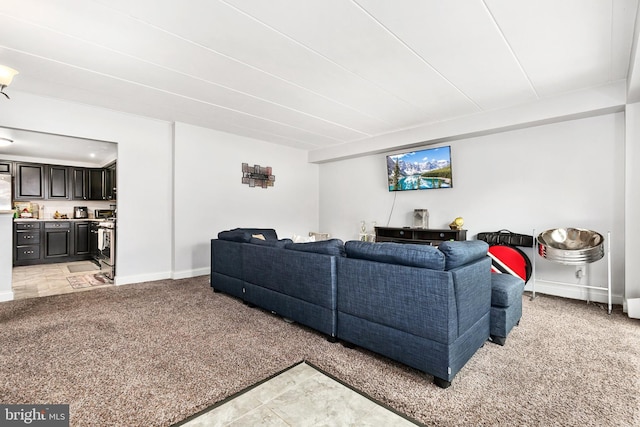 living room with light carpet