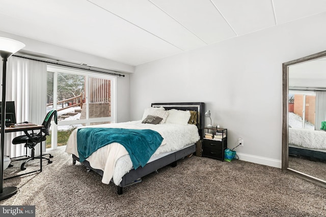 bedroom with dark carpet