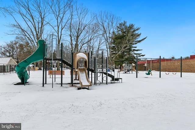 view of snow covered playground