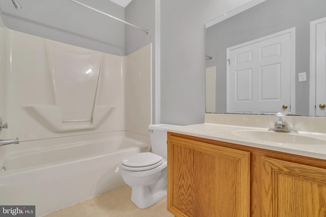 full bathroom featuring shower / bath combination, toilet, and vanity