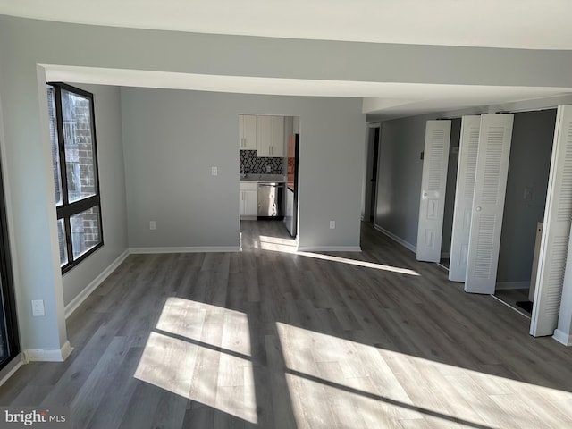 unfurnished living room with dark hardwood / wood-style floors