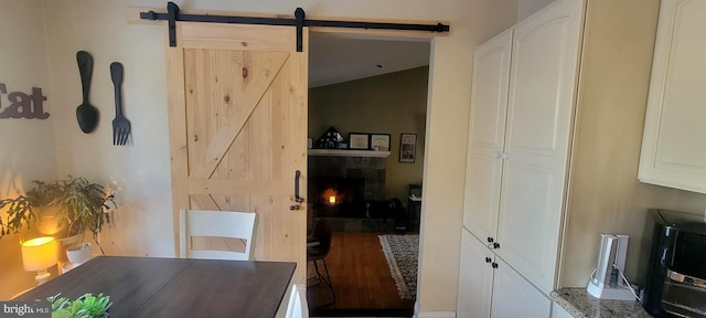 interior space with a barn door